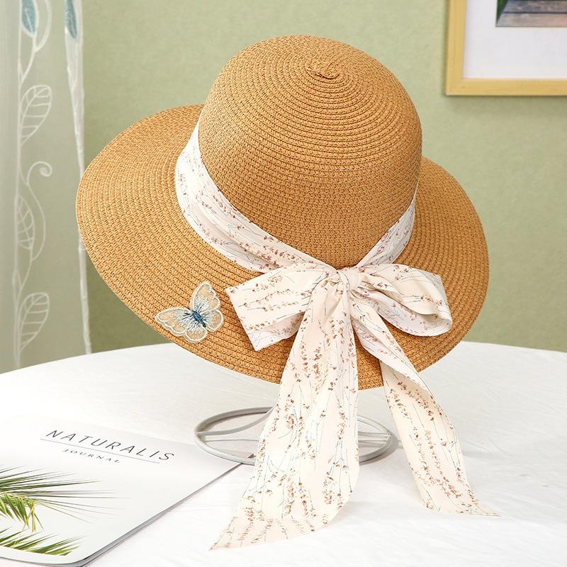 Summer sun hat women's sun protection straw straw hat new cute bow outdoor beach fisherman basin hat versatile tide