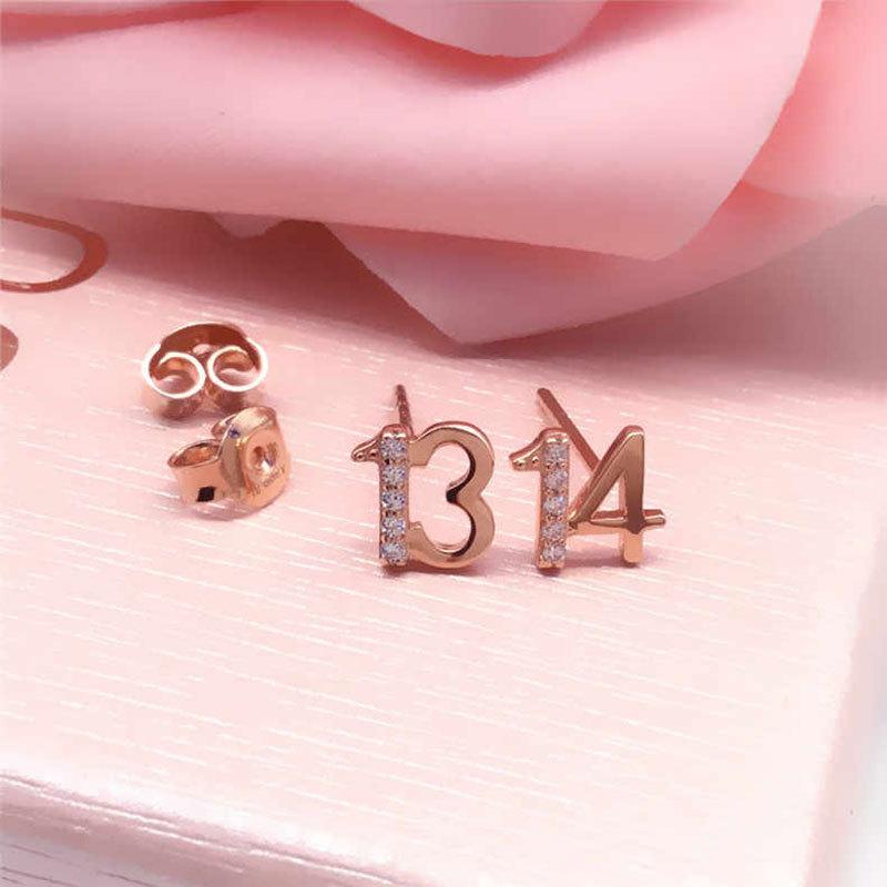 Purple Gold 1314 Digital Stud Earrings Simple Design Exquisite Rose Gold Plated Color Gold Earrings