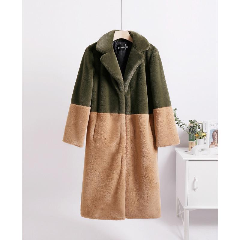 Winter Loose Mink Fur Imitation Fur Stitching Mid-Length Coat Fur Suit Collar Women's Overcoat