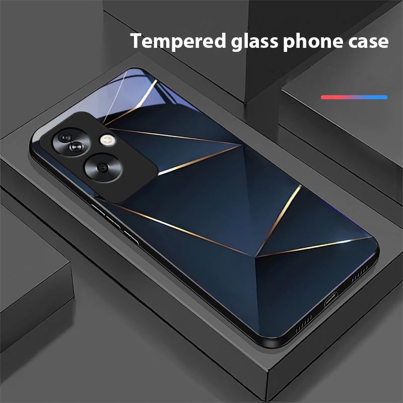 Geometric Prism For Oppo A79 5G 58 78 74 60 4G Reno 11F Realme GT 6 11 Note 50 10 C55 X2 Tempered Glass Black Phone Case