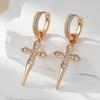 Luxury Cross Dangle Earrings For Women  Rose Gold Color With Natural Zircon Accessories Vintage Daily Fine Jewelry
