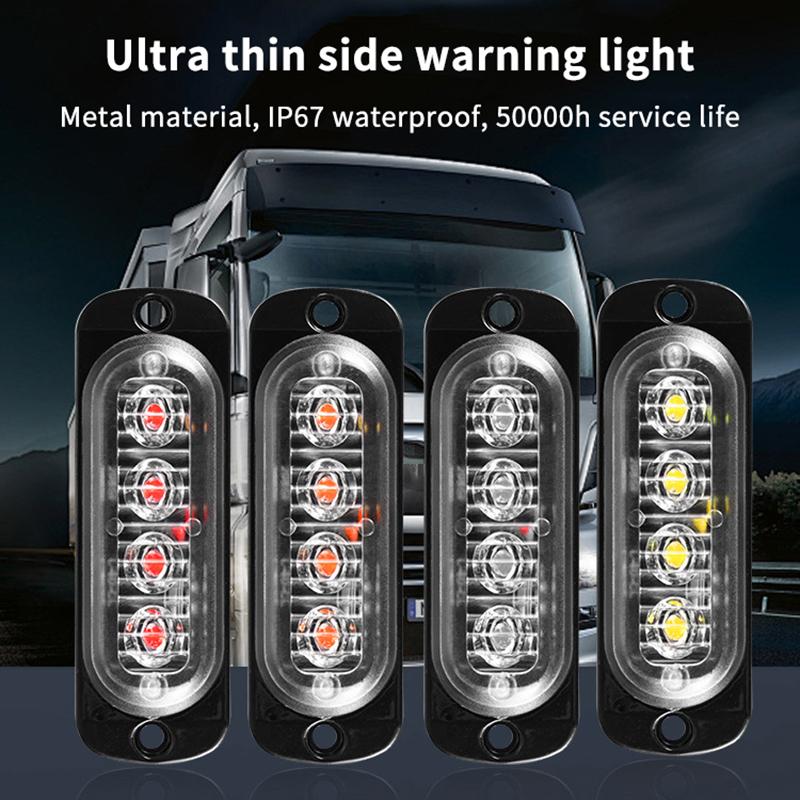 4Led Car Warning Light Grill Breakdown Light Car Truck Trailer Beacon Lamp Led Amber Side Light For Cars 12V - 24V