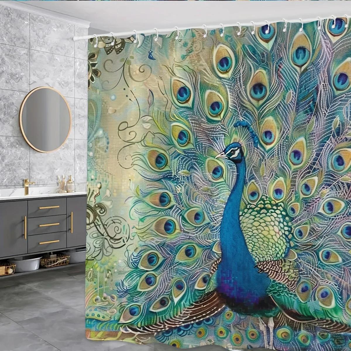 

Elegant Peacock Design Waterproof Shower Curtain – Perfect For Adding A Touch Of Nature S Beauty And Luxury To Your Bathroom W60H190(CM)-1 Pcs