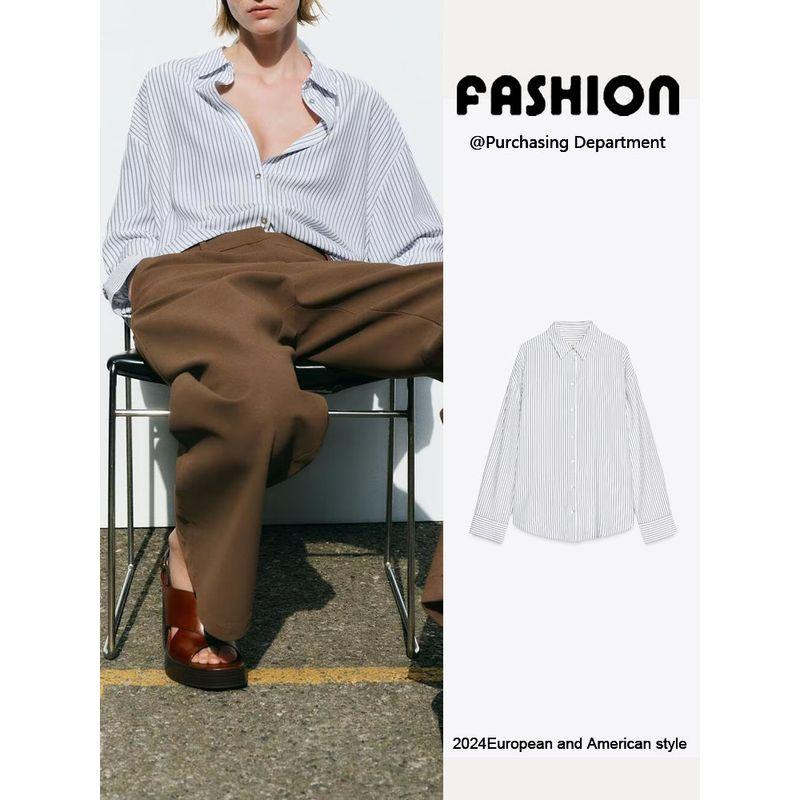 Za2025 Spring New Women's Clothing Easiest for Match Loose-Fitting Striped Long Sleeves Lapel Casual Shirt 4387232 063