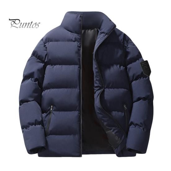 

Мужское хлопковое пальто с воротником-стойкой, длинными рукавами, застегивающееся на молнию, утолщенная хлопковая куртка с боковыми карманами, однотонное утолщенное зимнее стеганое пальто M темно-синий