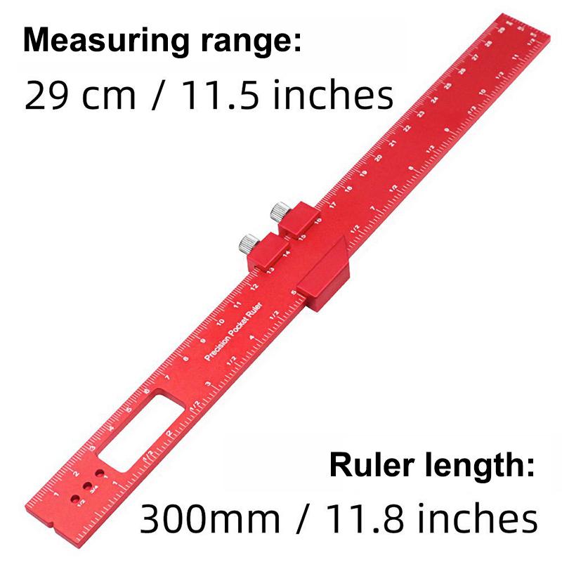 Inch Metric Precision T Type Pocket Ruler for Carpentry, Slide Stop, Multipurpose Measuring Aid