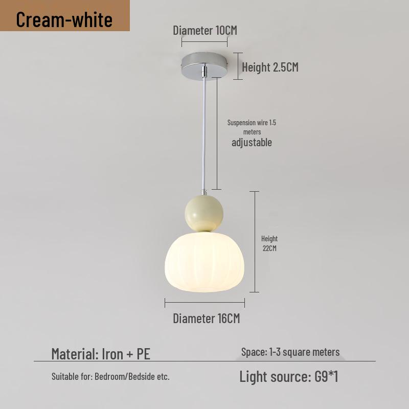 

Cream Style Pumpkin Pendant Light: Modern Minimalist Bedside Lamp for Master Bedroom, Bar Counter, or Foyer with Single Head Cord Suspension.