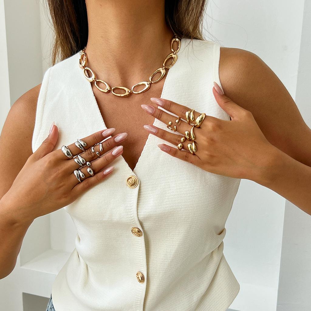 Creative Open Ring Set for Women Wedding Jewelry Trendy Elegant Gold Color Punk Vintage Geometric Adjustable Finger Rings