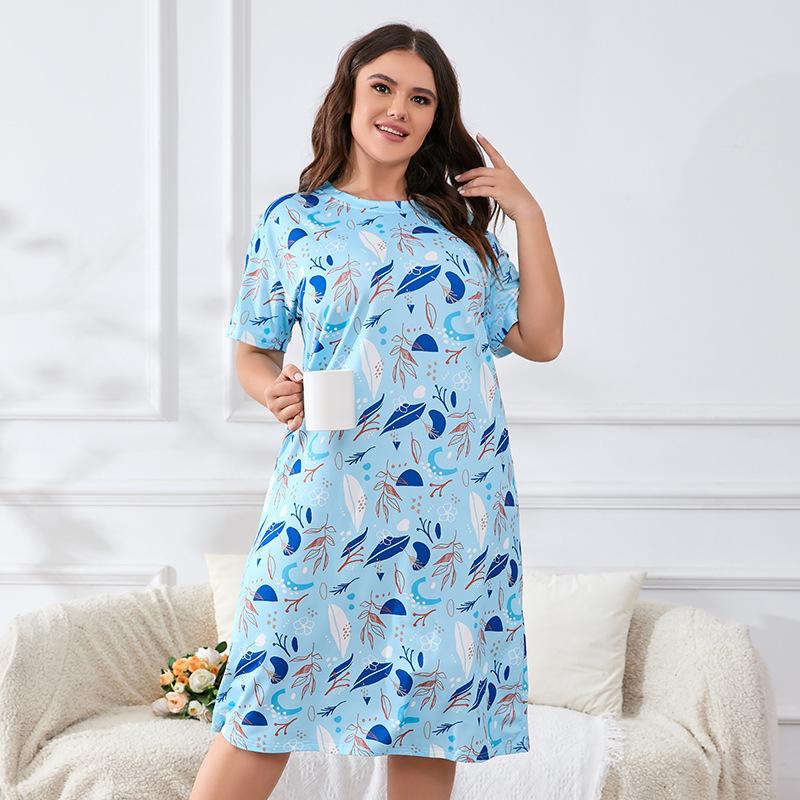 Moda çiçek desenli Gecelik Uyku Gömlekleri Kadın Geceliği Kısa Kollu büyük beden Gecelikler Tatlı Günlük Uyku Giyimi Uyku Elbisesi
