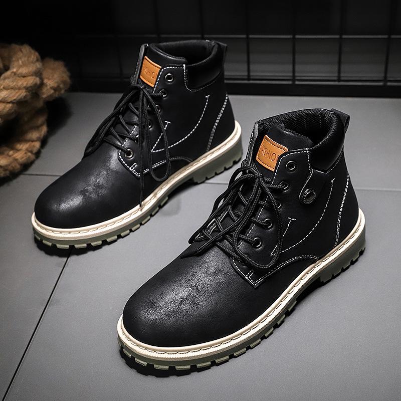 

Модные мужские зимние кожаные мужские водонепроницаемые резиновые зимние сапоги для отдыха на мотоцикле, английские ретро-ботинки для мужчин 2024 года, новые 44 чёрный