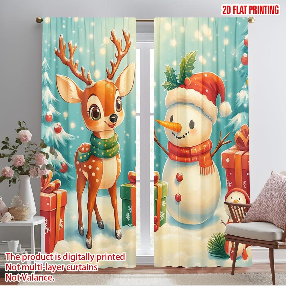 

2pcs,2D plane printing Curtain Fabric Cute Deer Snowman Christmas Gifts (3) Polyester (without rod) Room Decor Perfect for 52.50×116.00 CM 2pcs