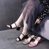 Sandals Women 202 New Summer Shoes Two Wear Korean Version One-word Buckle with Thick Heels Cool Slippers Women