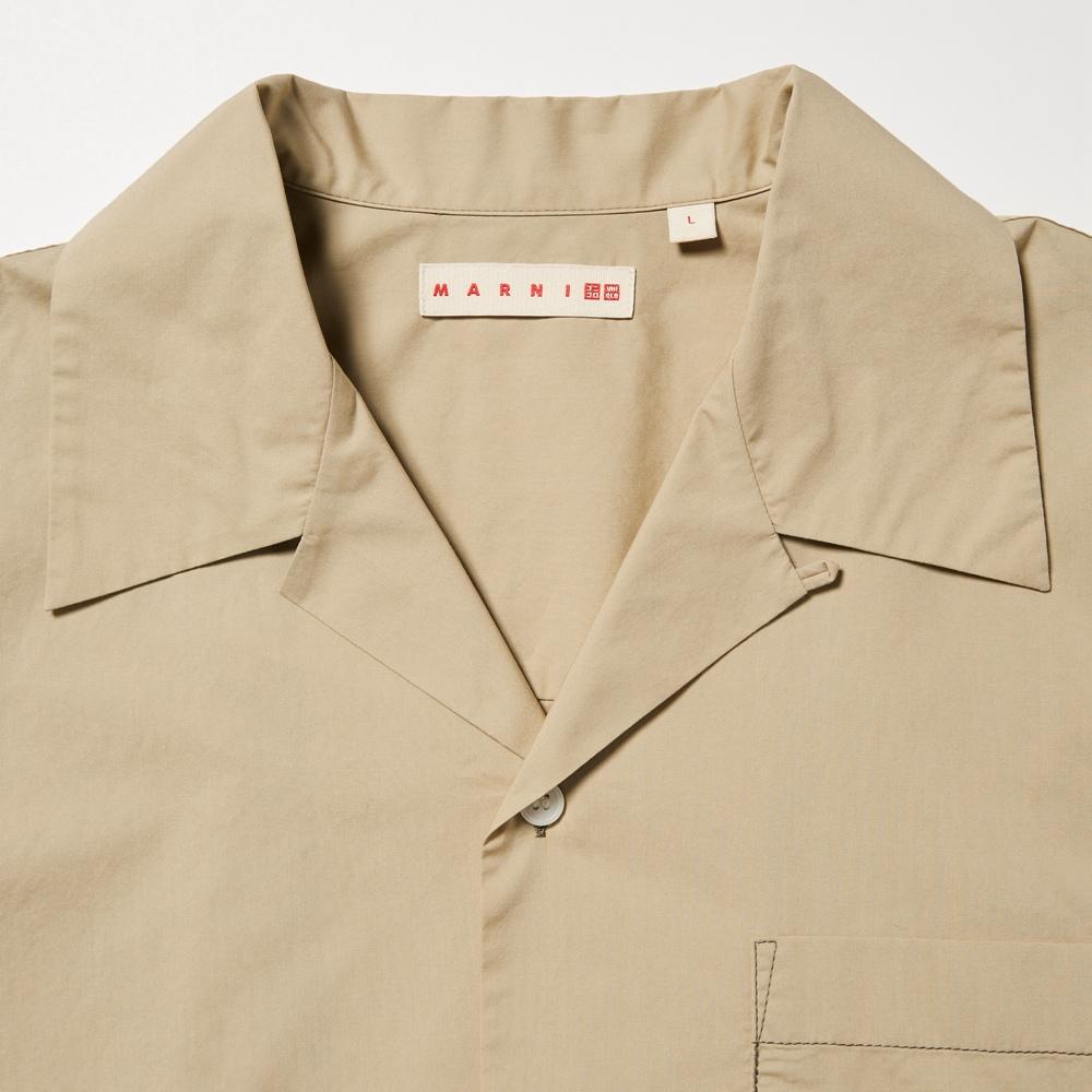 Uniqlo Marni Collaboration Solid Color Summer Cuban Collar Single-Breasted Short Sleeve Shirt Men Shirts Beige 449635-31