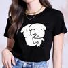 Minimalist Korean Cute Cartoon Dogs Hugging Graphic Tshirt Unisex Summer Short Sleeve Black Line Art Print Casual Y2k Daily Wear