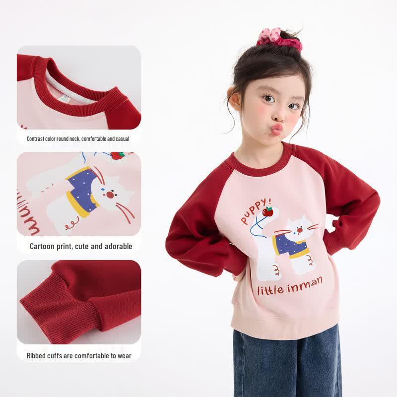 Girls' Cartoon Print Colorblock Sweatshirt
