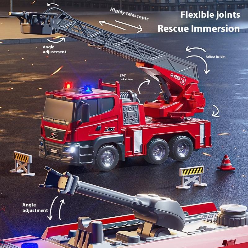 Remote Control Fire Truck Charging Sound And Light Water Spraying Lifting Cloud Ladder Rescue Project Car Children And Boy Gift