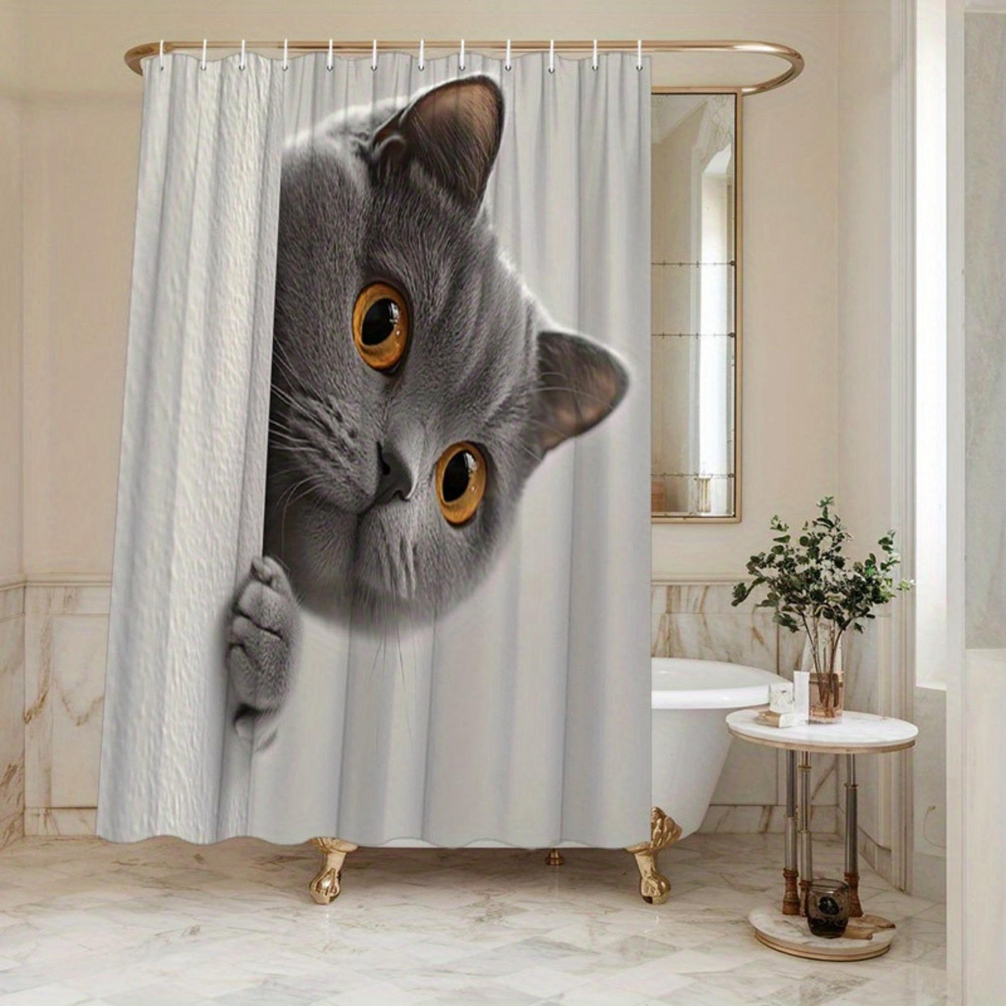 

Cute British Shorthair Kitten Print Waterproof Polyester Bathroom Curtain With Hooks, Funny Animal Themed Decor For Cat Lovers W60H190(CM)-1 Pcs