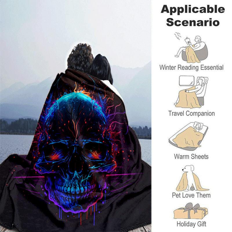 1pc Skull Printing Lightweight Flannel Blanket, Comfortable and Warm Blanket, for Camping Sofa Bed and Couch Office, Suitable for Gift Blanke