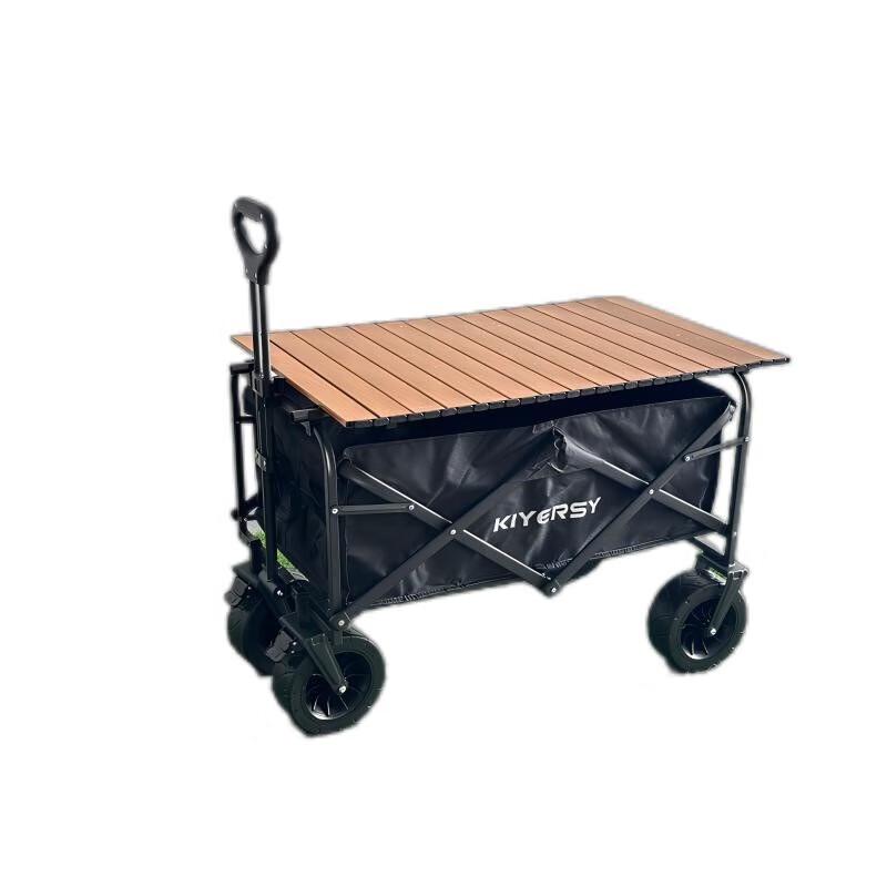 KIYERSY 7-inch Tank Wheel Camping Cart with Aluminum Roll-up Table