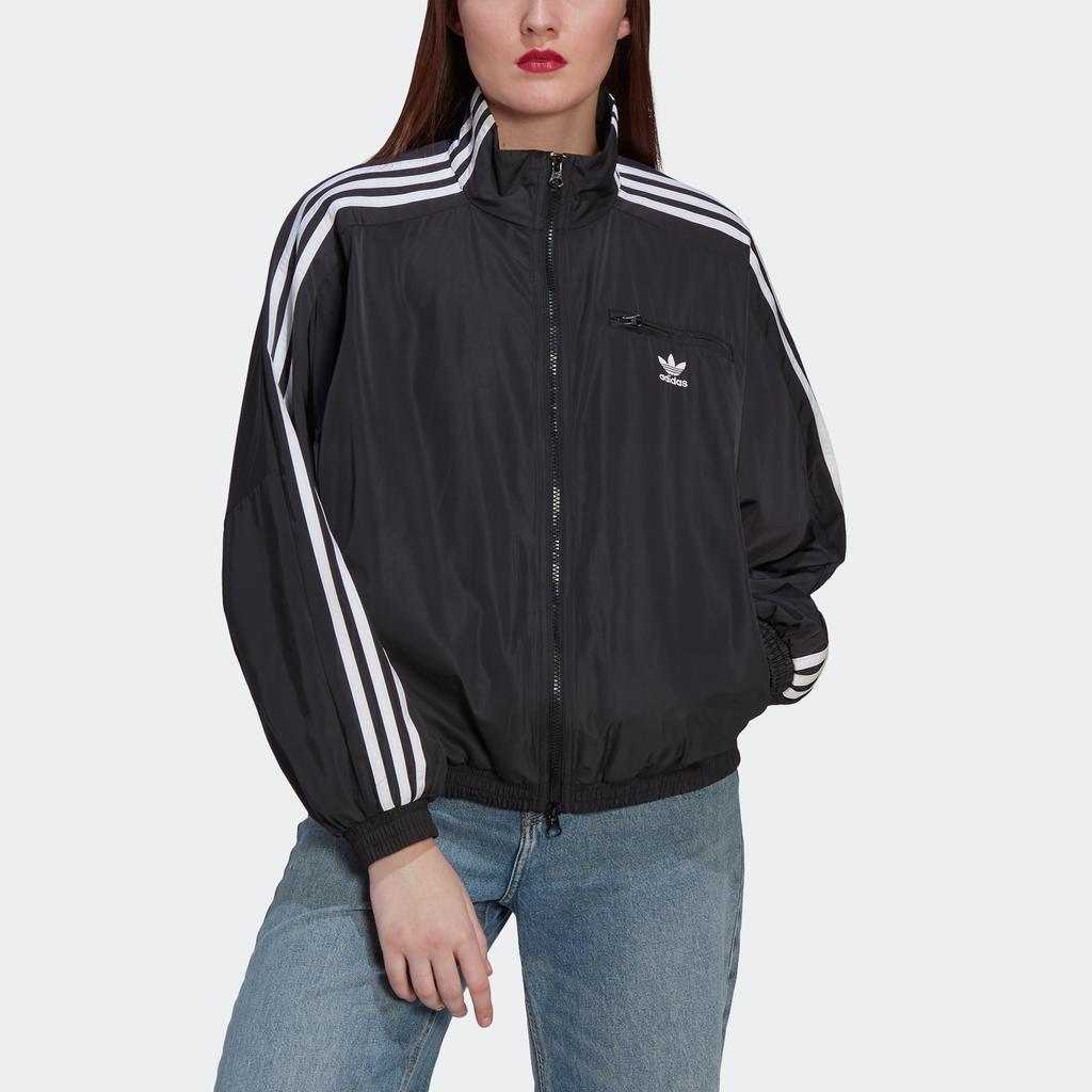 Adidas Originals Trefoil Track Jacket With Stripe Print And Zip-Up Stand Collar Women Tops Black HM2152