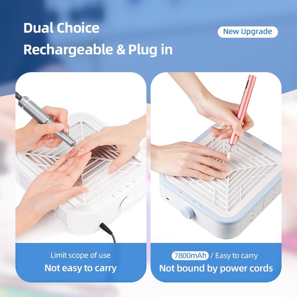 Wireless 120W Super Suction Nail Dust Collector Brushless Nail Dust Extractor Nail Art Manicure Fan Vacuum Cleaner With 2 Filter