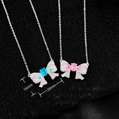 Exquisite Bowknot Dreamy Gradient Pink Drill Sapphire Necklace Suitable For Women's Daily Party Fashion Jewelry