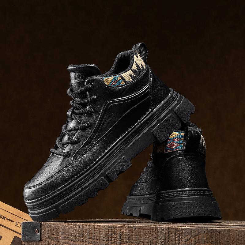 High-top comfortable autumn new winter velvet warm cotton shoes leather shoes non-slip casual Martin
