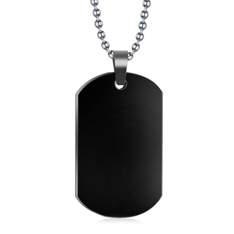 Engravable Black Titanium Steel Keychain Pendant Necklace Accessory