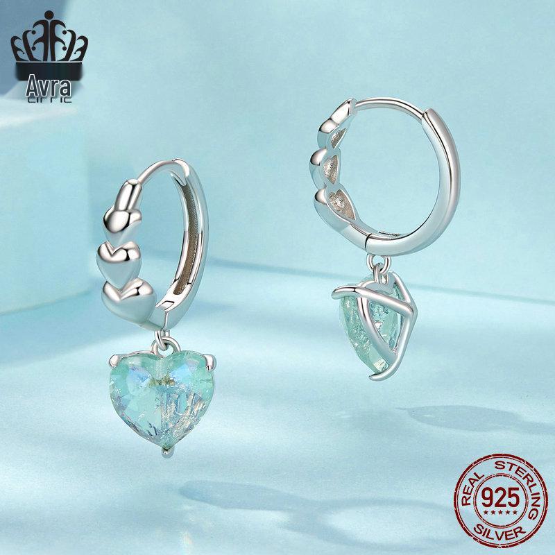 Avle Heart-Shaped Blue-Green Zircon Earrings In S925 Sterling Silver for Women