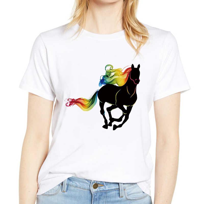 Colorful Horse Print Women T-Shirt Funny Short Sleeve Cute Print Casual Womens Tee Tshirt 90S Clothes Graphic Ladies T-Shirt