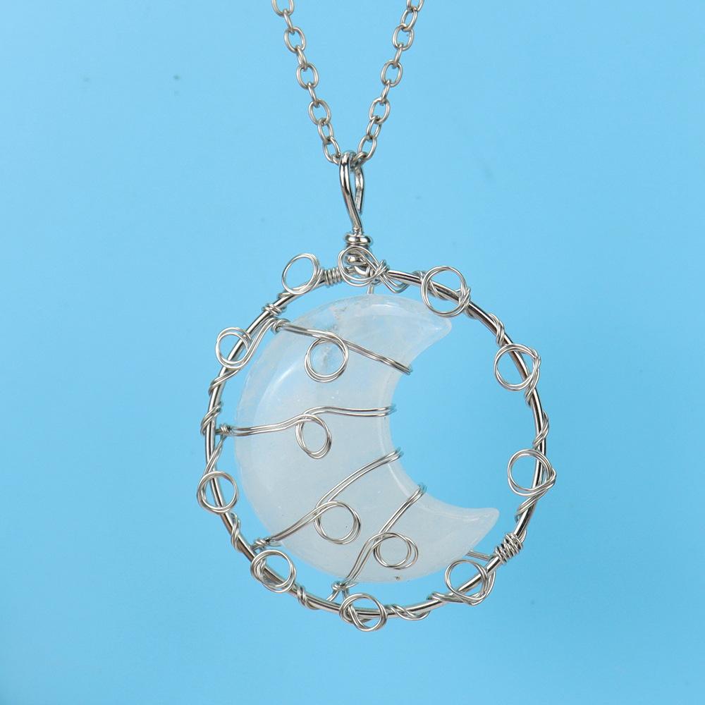 Hand-Woven Natural Crystal Agate Amethyst Moon Pendant Necklace Couple Jewelry N590 Pure natural