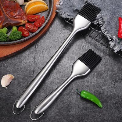 Cepillos de acero inoxidable para untar, cerdas de silicona, cepillo para aceite, cepillo de repostería resistente al calor, cepillo para barbacoa al aire libre, accesorios para parrilla