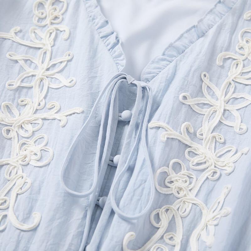 Women's V-Neck Embroidered A-Line Tiered Resort Dress