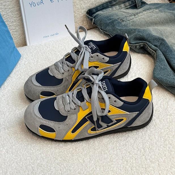 Piaohong Versatile Retro Style Color Matching Splicing Flat-bottomed German Training Shoes Women's 2025 Autumn and Winter New Versatile Striped Sneak