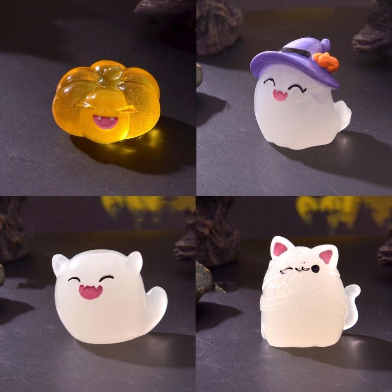 62KD Eerie Halloweens Miniature Ghostly 7Pcs Resins Figures Glows in Dark Ornaments