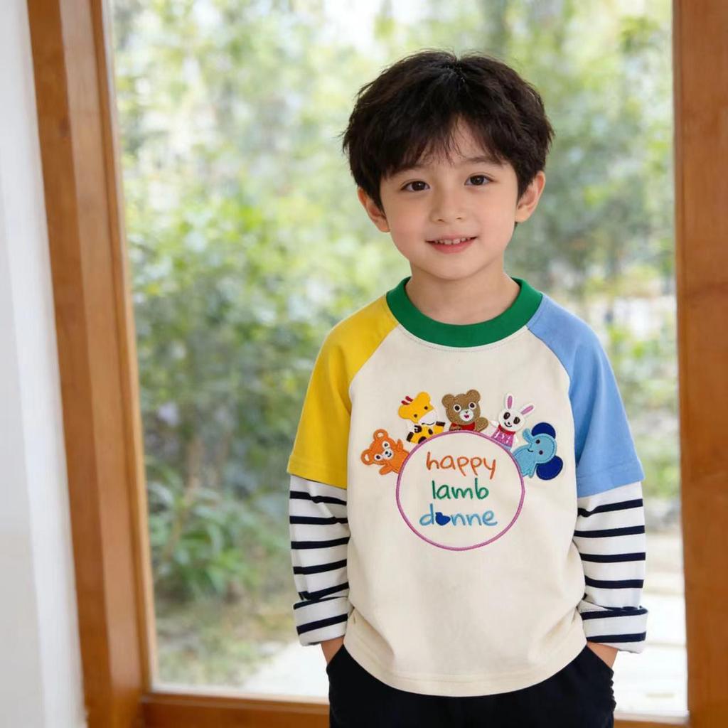 Toddler Boys' Cartoon Embroidery Striped Long-Sleeve T-shirt - Spring 2026 Collection