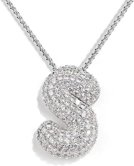 Cz Zircon Fat Initial A-Z Letters Balloon Bubble Pendant Necklace For Women Men Stainless Steel Box Chain Hip Hop Iced Jewelry