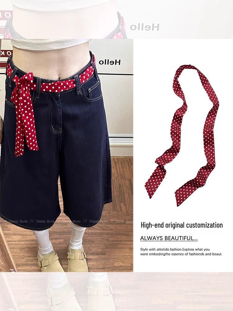 

Ретро красный шелковый шарф-пояс в горошек - Корейский стиль тонкий пояс для женщин