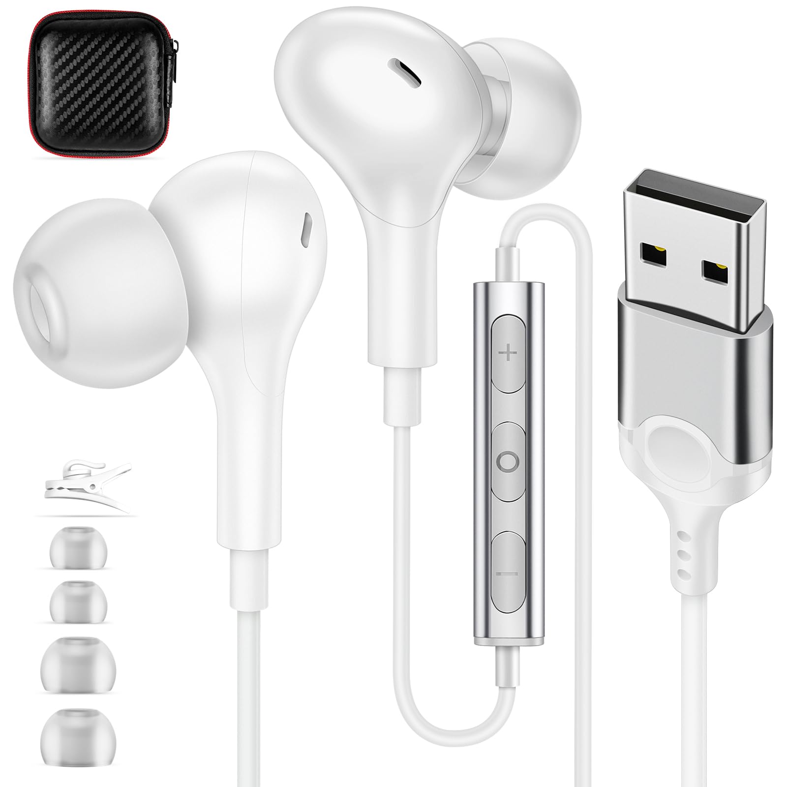 

Macle USB Earphones with Earphone Headset for HIFI Sound Magnetic Compatible with PC Surface and Volume Storage Case White Microphone, Wired, білий