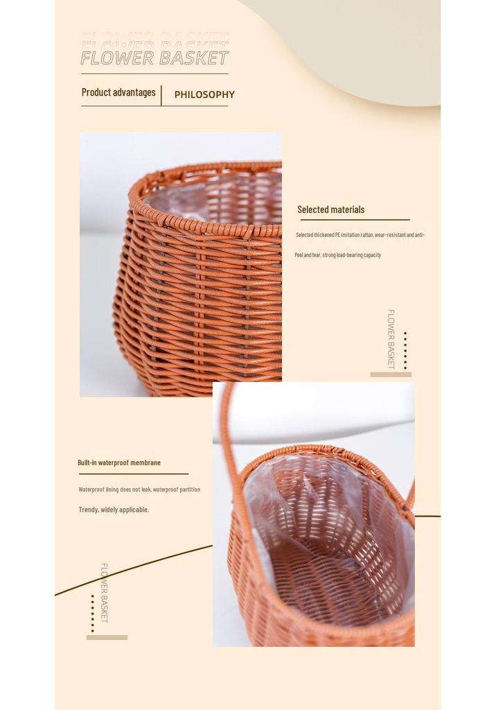 Handheld Woven Rattan Flower and Fruit Basket - Perfect for Shops, Children's Day, Souvenirs, or Postpartum Gifts