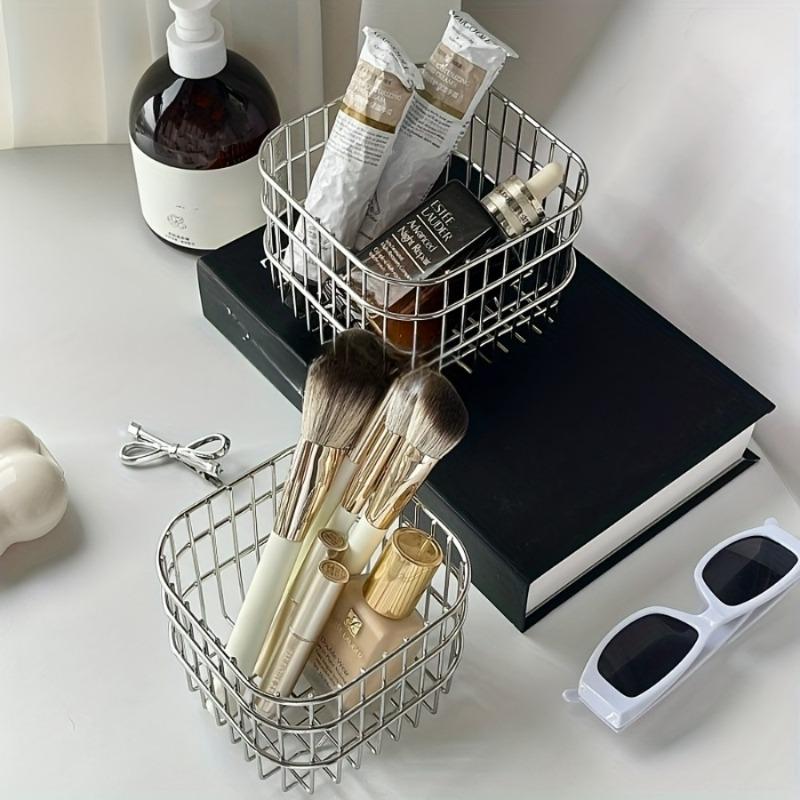 4pcs Stainless Steel Storage Baskets with Open Weave Design Multi-Purpose Organizer for Bathroom Kitchen Desk Storage Resistant