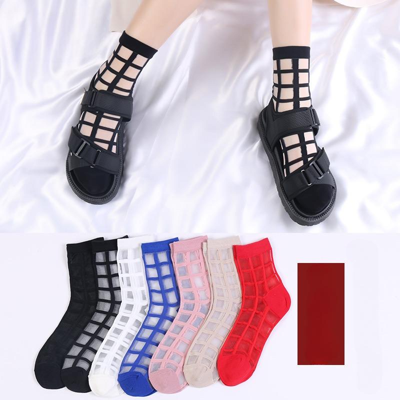 1 Pair Summer Thin Transparent Casual Women Socks Plaid Breathable Funny Ankle Sock