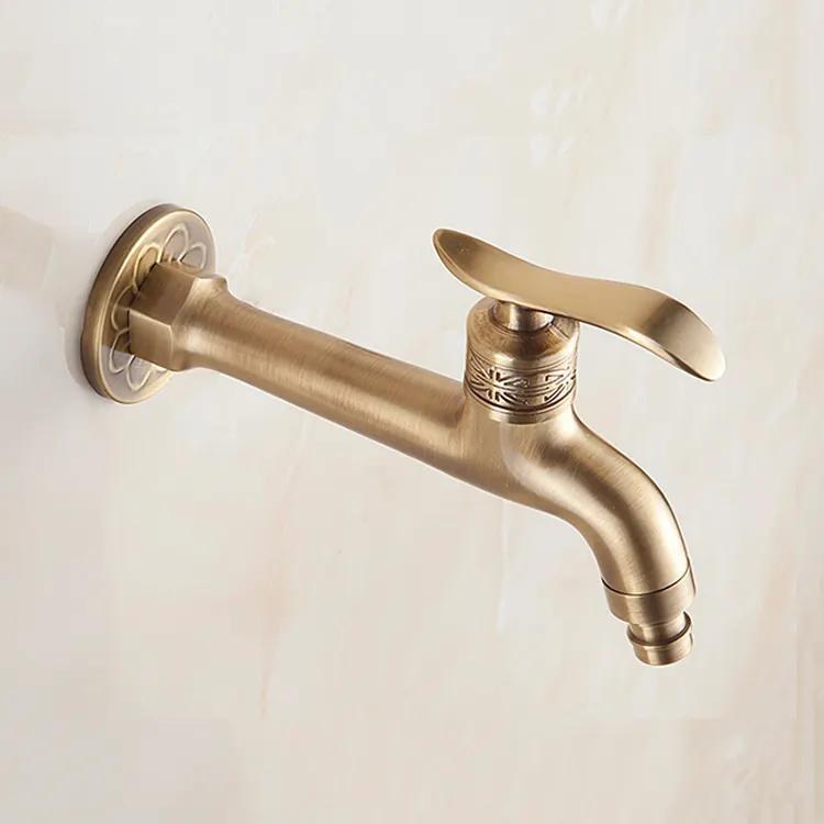 Antique Gold Single Cold Water Tap Brass Outdoor Wall Mounted Garden Faucet Washing Machines (Gold,Brass)