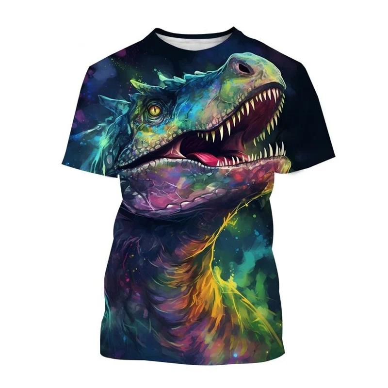 Koszulka z nadrukiem 3D zwierzęta dinozaury dla mężczyzn dzieci wzór Tyranozaur koszulki casual z krótkim rękawem okrągły dekolt koszulki uliczne topy