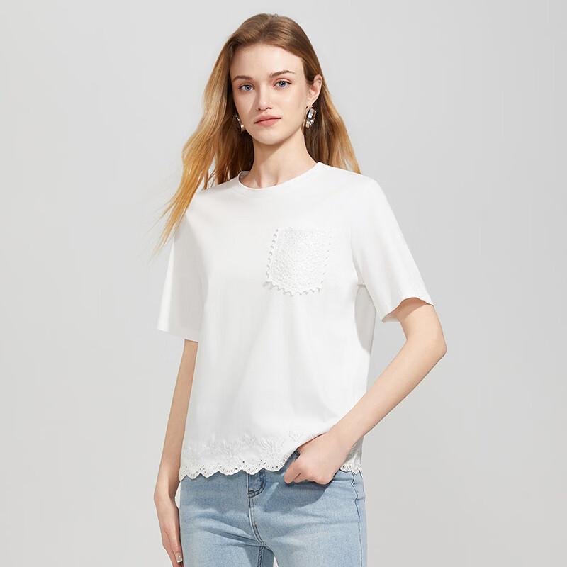 

Women s Fashion Lace Embroidered Short Sleeve T-Shirt L
