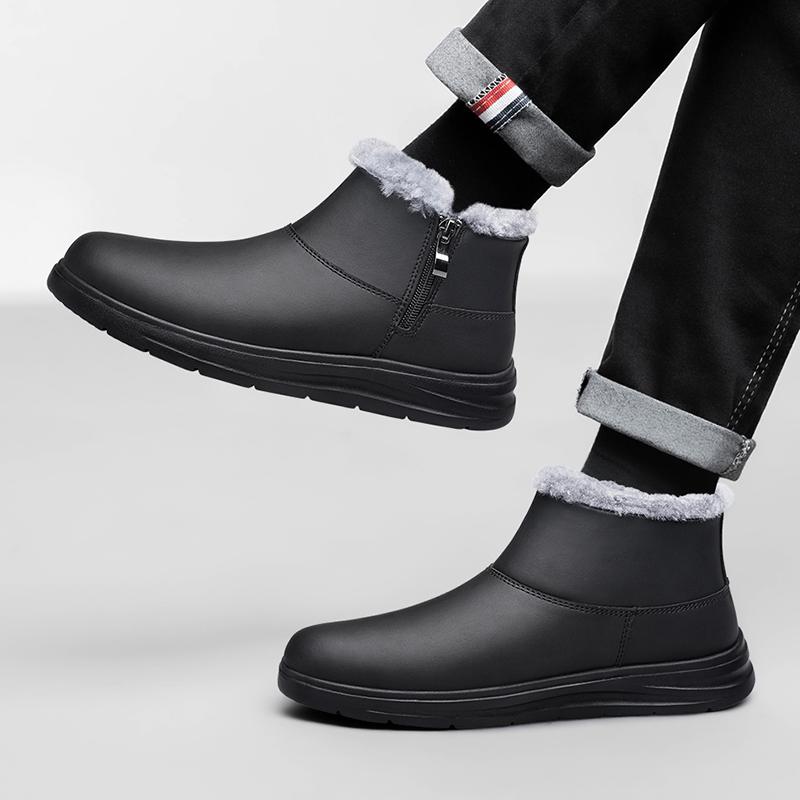 Men Winter Plush Snow Boots All-match Men's High Top Walking Shoes Luxury Brand Male Ankle Boots Side Zipper Men's Shoes