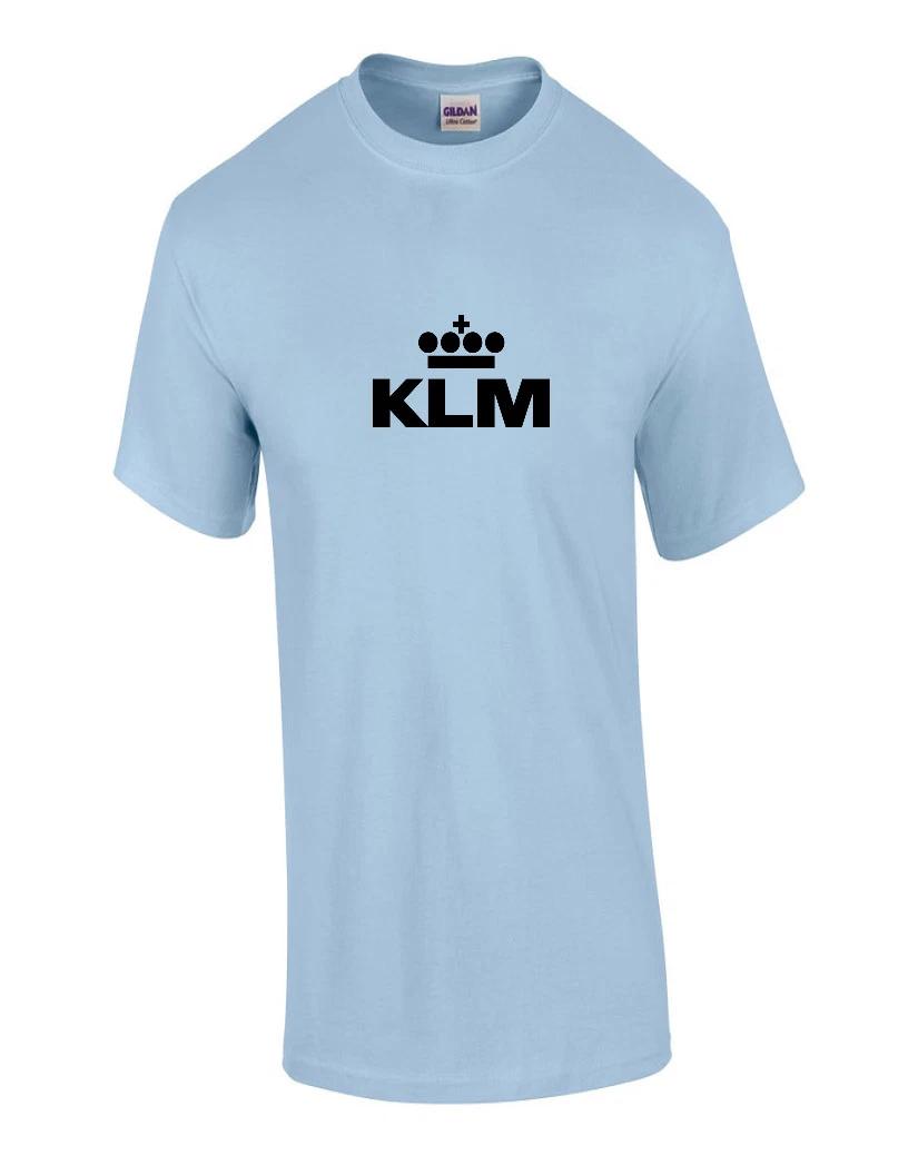 KLM Black Retro Logo Shirt Dutch Airline Aviation Geek Sky Blue Cotton T-Shirt M