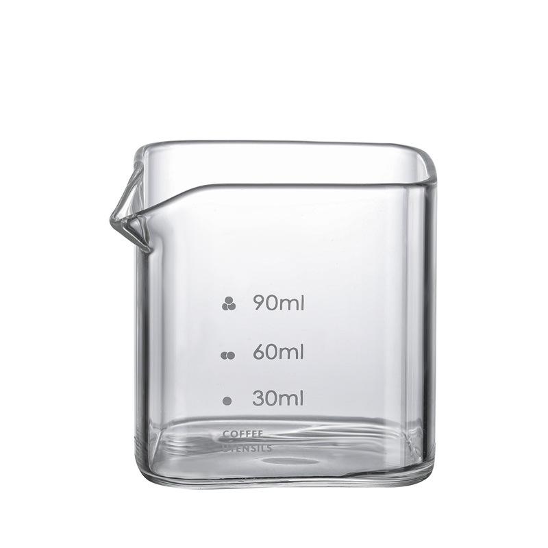 

90/120 мл Квадратный мерный стакан для эспрессо со шкалой Прозрачный кувшин для молока с одним носиком Кофейные принадлежности Стеклянная кухонная мерная кружка S