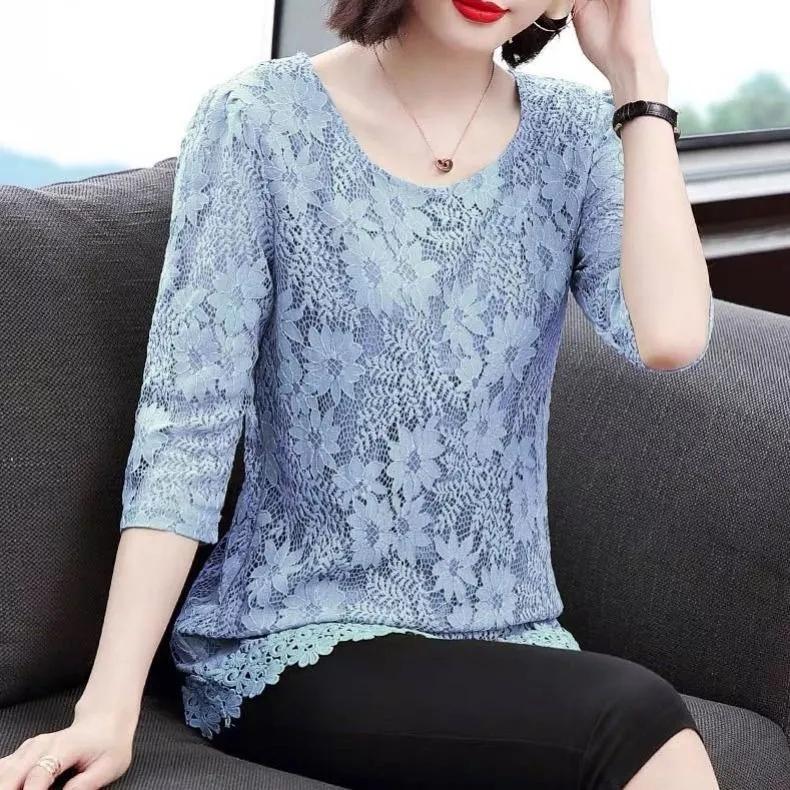Women's Summer Lace Hollow Seven Sleeve Temperament Top