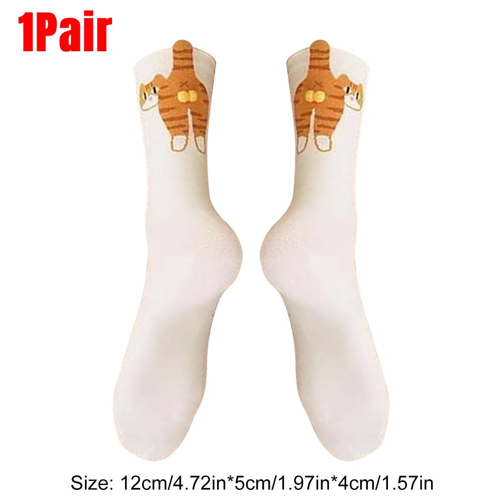 1/2Pairs Cute Cat Socks with Balls Funny Soft Cotton Socks Breathable Middle Tube Socks Novelty Gifts for Women Girl Cat Lovers